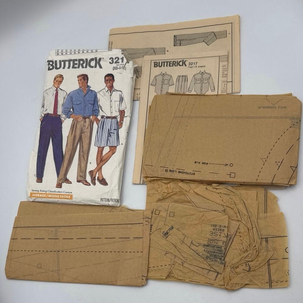 VTG '89 Butterick 3217 Mens XS-S-M Preppy Shirt Short Pant Patterns CUT & UNCUT